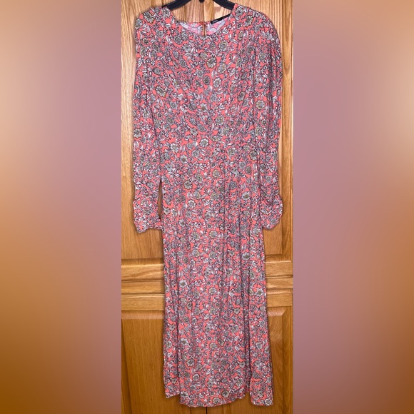 ZARA Floral Printed Long Puff Ruched Sleeve Draped‎ Midi Dress Size Small - Picture 13 of 16